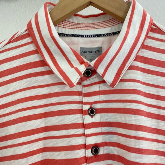 Ashworth • Sea Coral Striped Buttoned Golf Polo Shirt NWT - Picture 2 of 15